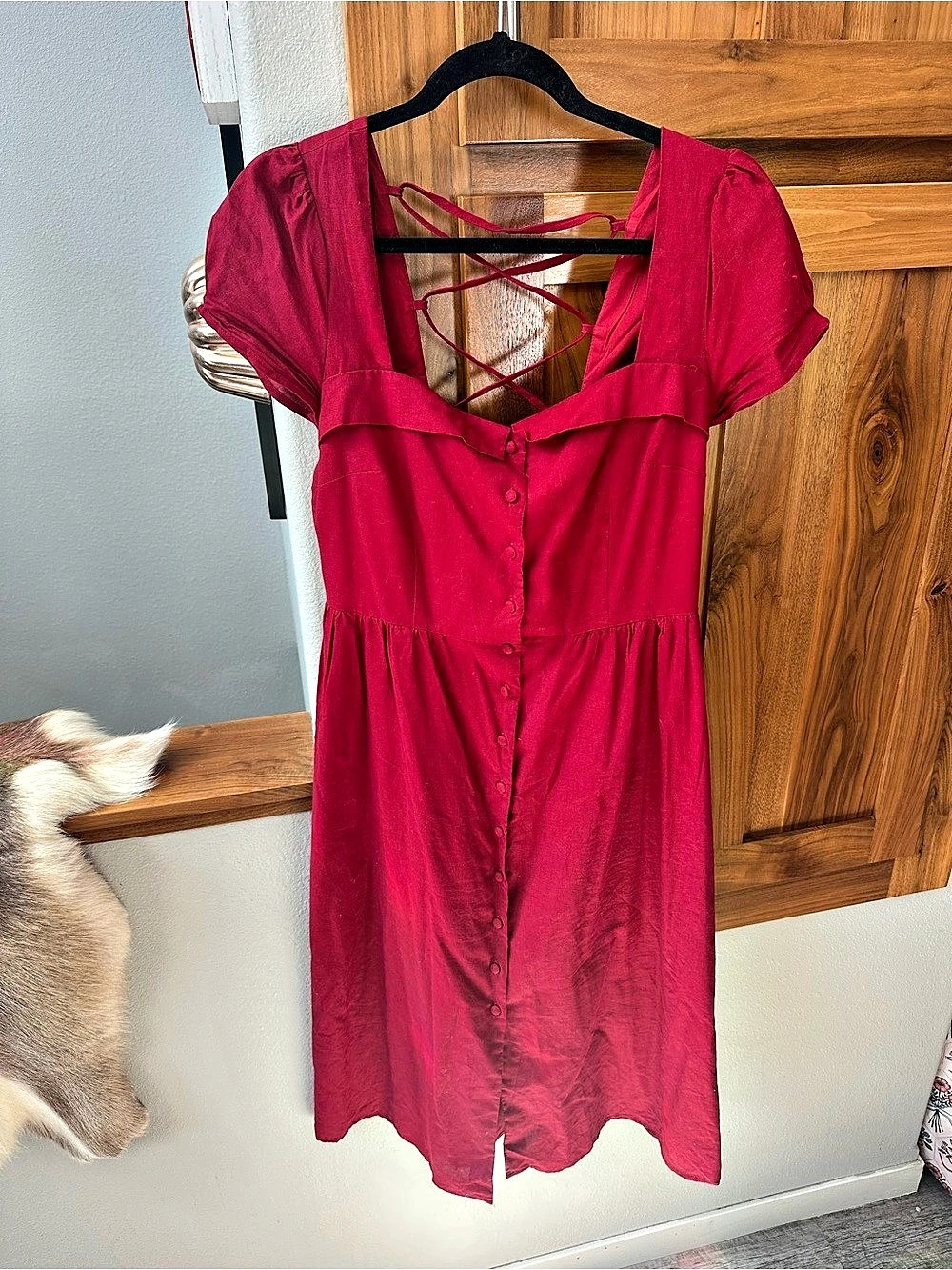 RIHOAS Wine Red Square Neck A-Line Midi Dress Pink XL